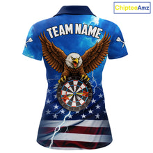Load image into Gallery viewer, Blue Lightning American Flag Eagle Dart Shirt With Pocket Option For Women TDM6030