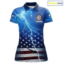 Load image into Gallery viewer, Blue Lightning American Flag Eagle Dart Shirt With Pocket Option For Women TDM6030