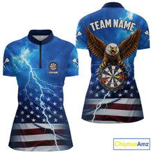 Load image into Gallery viewer, Blue Lightning American Flag Eagle Dart Shirt With Pocket Option For Women TDM6030