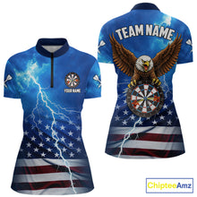 Load image into Gallery viewer, Blue Lightning American Flag Eagle Dart Shirt With Pocket Option For Women TDM6030