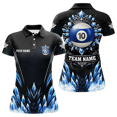 Personalized 3D Blue Icy Funny 10 Ball Pool Crown Women Billiard Polo Shirts Custom Billiard Jerseys TDM1395