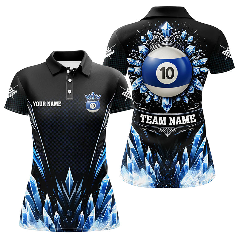 Personalized 3D Blue Icy Funny 10 Ball Pool Crown Women Billiard Polo Shirts Custom Billiard Jerseys TDM1395