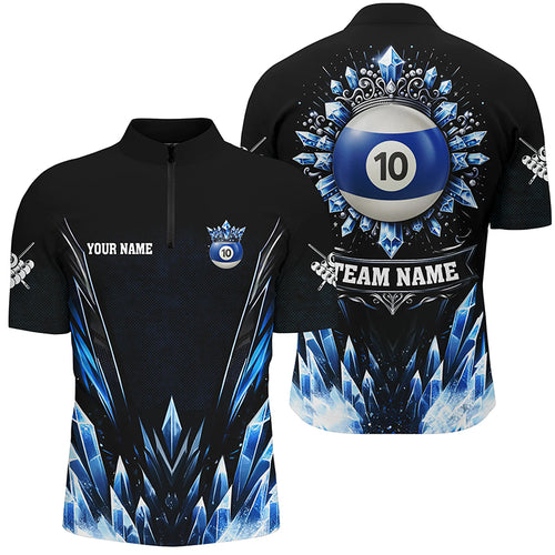 Customized Blue Icy Funny 10 Ball Pool Crown Men Quarter-Zip Shirt Custom Billiard Jersey TDM1395