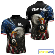 Load image into Gallery viewer, American Flag Eagle 8 Ball Mens Billiard Polo &amp; 1/4 Zip Custom Patriotic Team Billiard Pool Jersey TDM3866