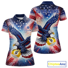 Load image into Gallery viewer, Custom 9 Ball American Flag Eagle Billiard Shirt For Women, Patriotic Pool Team Jersey Polo, 1/4 Zip TDM6282