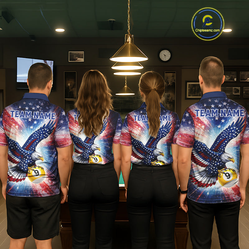 Custom 9 Ball American Flag Eagle Billiard Shirt For Women, Patriotic Pool Team Jersey Polo, 1/4 Zip TDM6282