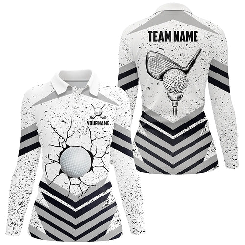 Funny Crack Golf Ball Custom White Grunge Womens Golf Polo Shirts Best Team Golf Shirts For Golfer TDM1978