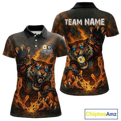 Personalized 8 & 9 Ball Tiger Fire Billiard Shirt For Women Custom Pool Team Jersey Polo & 1/4 Zip TDM4539