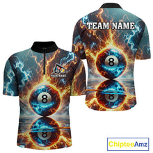 Load image into Gallery viewer, Blue And Orange Strike Thunder Lightning 8 Ball Men Billiard Shirt Custom Pool Team Jersey TDM4542
