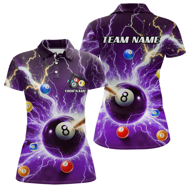 Thunder Lightning Strike 8 Ball Women Billiard Shirts Custom Purple Billiard League Pool Team Jersey TDM4544