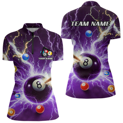 Thunder Lightning Strike 8 Ball Women Billiard Shirts Custom Purple Billiard League Pool Team Jersey TDM4544