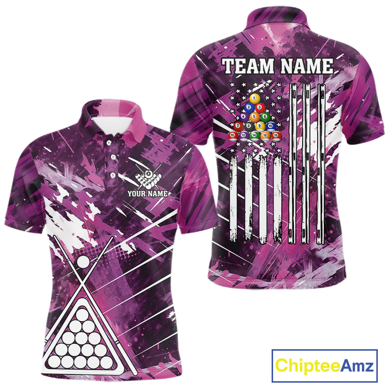 Purple Grunge US Flag Billiard Shirt For Men Custom 8 Ball Pool Team Shirt, Billiard Jersey TDM4969