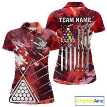 Load image into Gallery viewer, Red Grunge US Flag Billiard Shirt For Women Custom 8 Ball Pool Team Shirt, Funny Billiard Jersey TDM4970