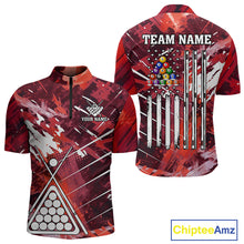 Load image into Gallery viewer, Red Grunge US Flag Billiard Shirt For Men Custom 8 Ball Pool Team Shirt, Funny Billiard Jersey TDM4970