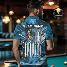 Load image into Gallery viewer, Blue Grunge US Flag Billiard Shirt For Men Custom 8 Ball Pool Team Shirt, Funny Billiard Jersey TDM4971