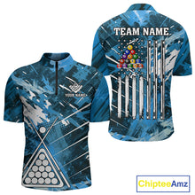 Load image into Gallery viewer, Blue Grunge US Flag Billiard Shirt For Men Custom 8 Ball Pool Team Shirt, Funny Billiard Jersey TDM4971