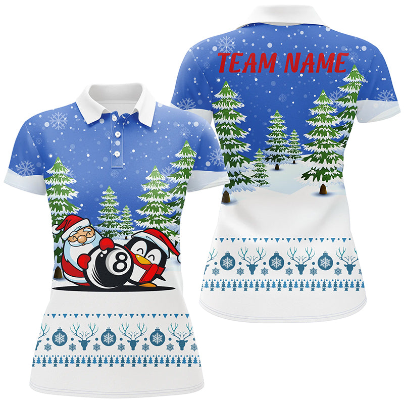 Funny Christmas Billiard Snow Pattern Custom Polo Shirts For Women Billiard Christmas Shirt Idea Gift TDM0522