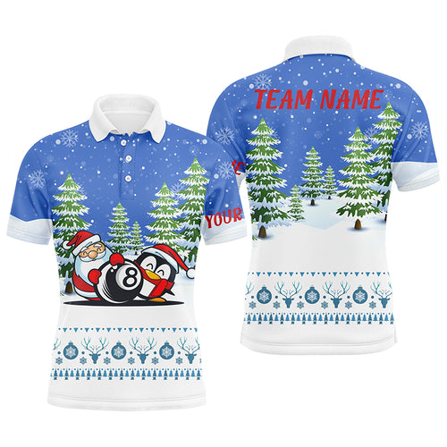 Funny Christmas Billiard Snow Pattern Custom Polo Shirts For Men Billiard Christmas Shirt Idea Gift TDM0522