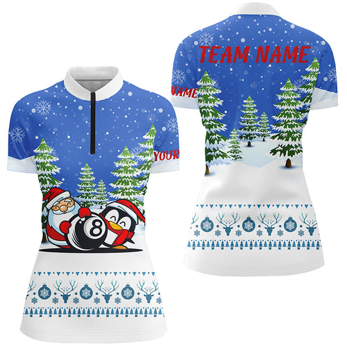 Funny Christmas Billiard Snow Pattern Custom Women Quarter-Zip Shirts, Christmas Shirt Ideas TDM0522