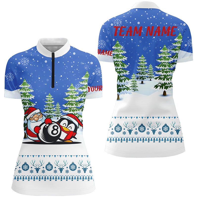 Funny Christmas Billiard Snow Pattern Custom Women Quarter-Zip Shirts, Christmas Shirt Ideas TDM0522