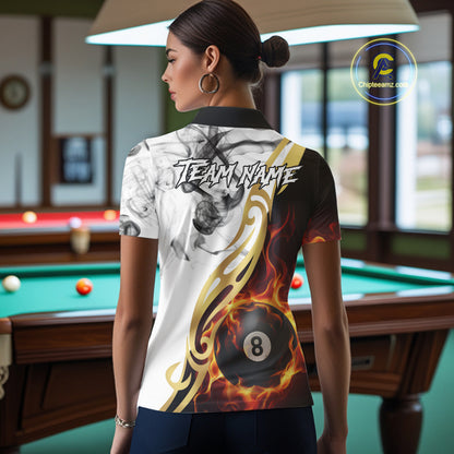 8 Ball Pool Fire Flame Smoke Tribal Billiard Shirt For Women Custom Billiard Team Jersey |White TDM5398