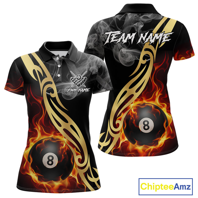 8 Ball Pool Fire Flame Smoke Tribal Billiard Shirt For Women Custom Billiard Team Jersey |Black TDM5399