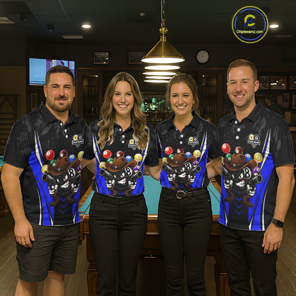 Funny 8 Ball & 9 Ball Billiard Shirt For Men Custom Black And Blue Pool Team Shirt, Billiard Jersey TDM5409