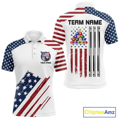 White Grunge American Flag Billiard Shirt For Men Custom Patriotic 8 Ball Pool Team Jersey TDM5687