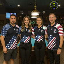 Load image into Gallery viewer, Black Grunge American Flag Billiard Shirt For Women Custom Patriotic 8 Ball Pool Team Jersey TDM5688