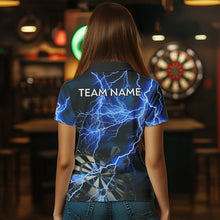 Load image into Gallery viewer, Blue Black Thunder Lightning Dart Shirt &amp; Pocket For Women Custom Dart Jersey TDM3524