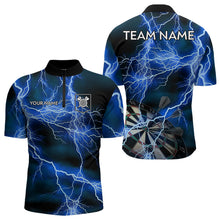 Load image into Gallery viewer, Blue And Black Thunder Lightning Dart Shirts With Pocket For Men Custom 3D Darts Team Jerseys TDM3524