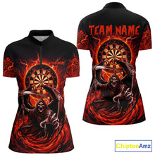 Load image into Gallery viewer, Personalized Red Grim Reaper Lightning Darts Shirt For Women, Darts Team Jersey Polo &amp; 1/4 Zip TDM5896