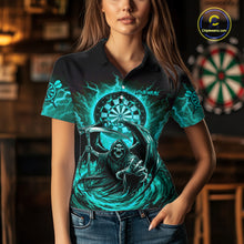 Load image into Gallery viewer, Personalized Turquoise Grim Reaper Lightning Darts Shirt For Women, Darts Team Jersey Polo &amp; 1/4 Zip TDM5898