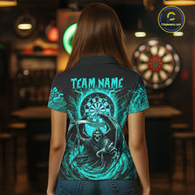 Load image into Gallery viewer, Personalized Turquoise Grim Reaper Lightning Darts Shirt For Women, Darts Team Jersey Polo &amp; 1/4 Zip TDM5898