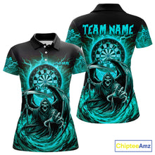 Load image into Gallery viewer, Personalized Turquoise Grim Reaper Lightning Darts Shirt For Women, Darts Team Jersey Polo &amp; 1/4 Zip TDM5898