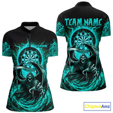 Load image into Gallery viewer, Personalized Turquoise Grim Reaper Lightning Darts Shirt For Women, Darts Team Jersey Polo &amp; 1/4 Zip TDM5898