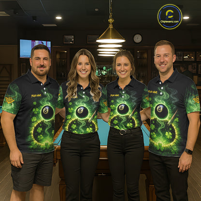 Personalized St Patrick Day Smoke 8 Ball Billiard Shirt For Men, Luckiest Shamrock Pool Jersey TDM5899