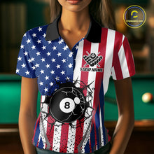 Load image into Gallery viewer, Funny Break 8 Ball Pool Billiard Shirt For Women Custom American Flag Pool Jersey Team Polo, 1/4 Zip TDM6036