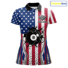 Load image into Gallery viewer, Funny Break 8 Ball Pool Billiard Shirt For Women Custom American Flag Pool Jersey Team Polo, 1/4 Zip TDM6036