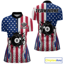 Load image into Gallery viewer, Funny Break 8 Ball Pool Billiard Shirt For Women Custom American Flag Pool Jersey Team Polo, 1/4 Zip TDM6036