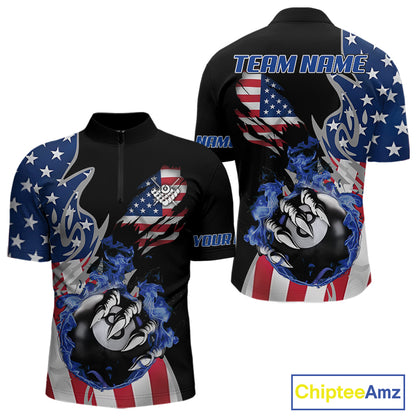 8 Ball Pool Claw American Flag Billiard Shirt For Men Custom Patriotic Billiard Team Jersey|Black TDM6042