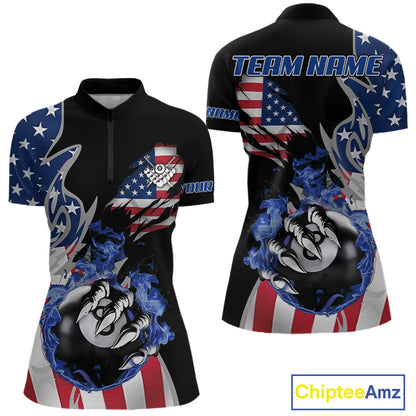 8 Ball Pool Claw American Flag Billiard Shirt For Women Custom Patriotic Billiard Team Jersey|Black TDM6042