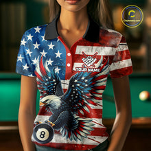 Load image into Gallery viewer, Personalized Vintage American Flag Eagle Billiard Shirt For Women, Patriotic 8 Ball Pool Jerseys TDM4155