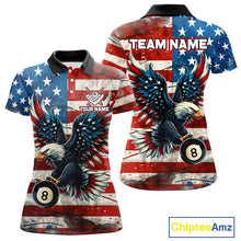 Load image into Gallery viewer, Personalized Vintage American Flag Eagle Billiard Shirt For Women, Patriotic 8 Ball Pool Jerseys TDM4155