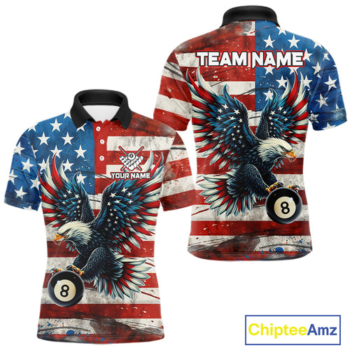 Personalized Vintage American Flag Eagle Billiard Shirt For Men, Patriotic 8 Ball Pool Jerseys TDM4155