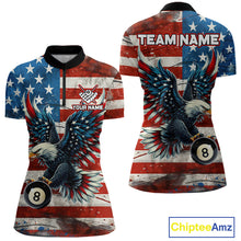 Load image into Gallery viewer, Personalized Vintage American Flag Eagle Billiard Shirt For Women, Patriotic 8 Ball Pool Jerseys TDM4155