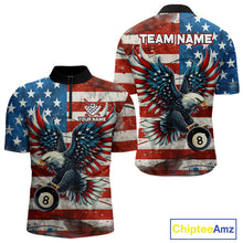 Load image into Gallery viewer, Personalized Vintage American Flag Eagle Billiard Shirt For Men, Patriotic 8 Ball Pool Jerseys TDM4155