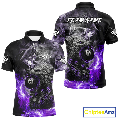Personalized Purple 8 Ball Pool Wolf And Skull Billiard Shirt For Men, Smoke Billiard Team Jerseys TDM4159