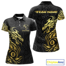 Load image into Gallery viewer, Personalized Black And Gold Tribal Dragon Billiard Shirt For Women Custom 8 Ball Pool Team Jerseys TDM4160