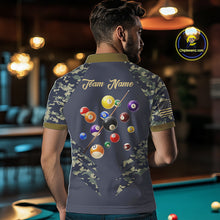 Load image into Gallery viewer, Personalized Flame 8 Ball Camo Billiard Shirts Custom Navy Blue Pool Team Jerseys Polo &amp; 1/4 Zip TDM4332